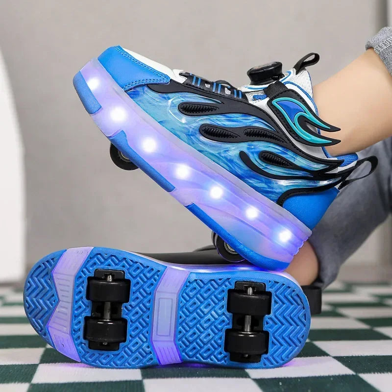 Kids LED Flamed Style Skate Sneakers - Rechargeable