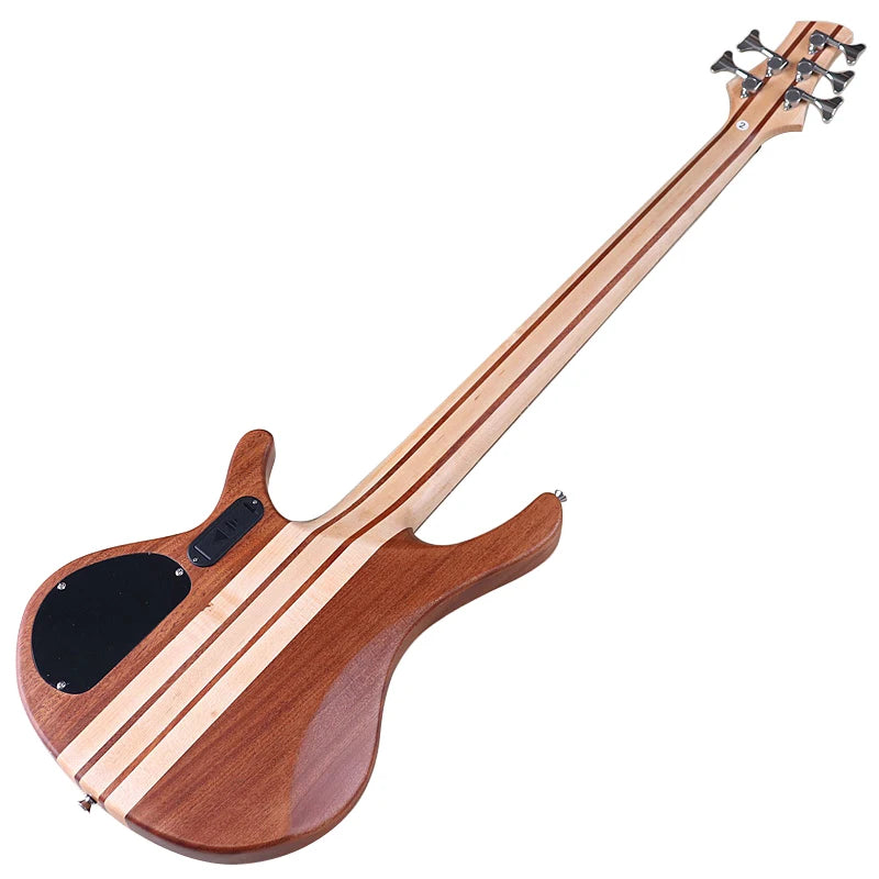 One Piece Tree Burl 5 String Electric Bass Guitar, Solid Okoume Wood Body 43 Inch