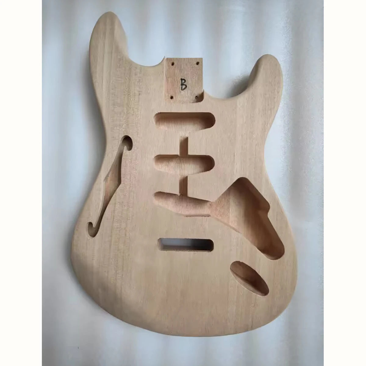 DIY Semi-finished Hollow Body, Unfinished Mahogany Wood Electric Guitar with F Hole