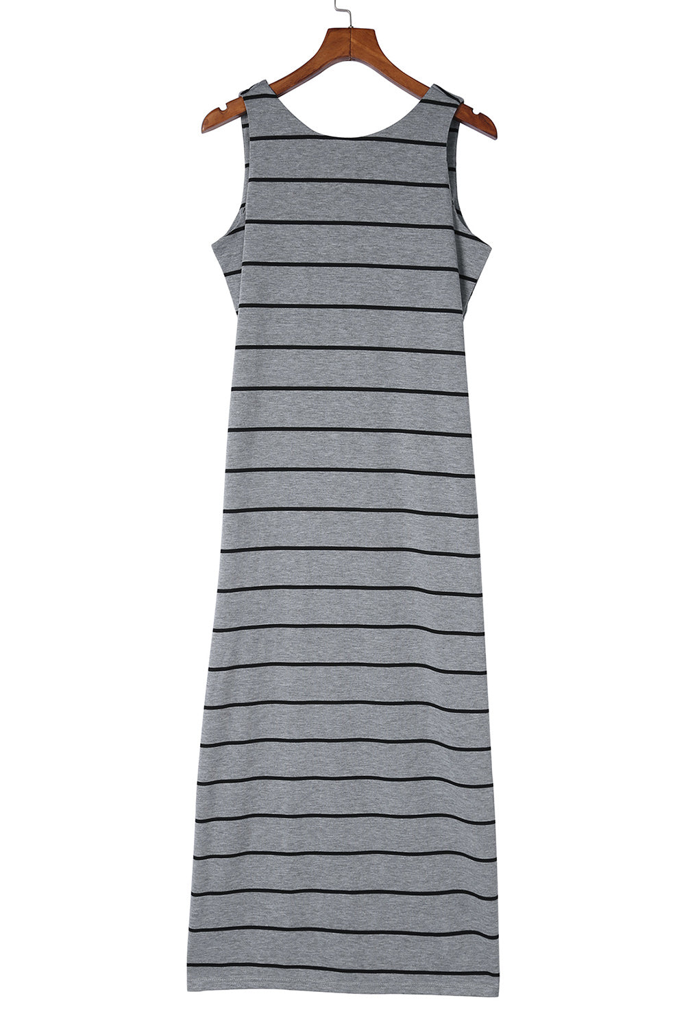 Brown Striped Backless Casual Side Slits Maxi Dress