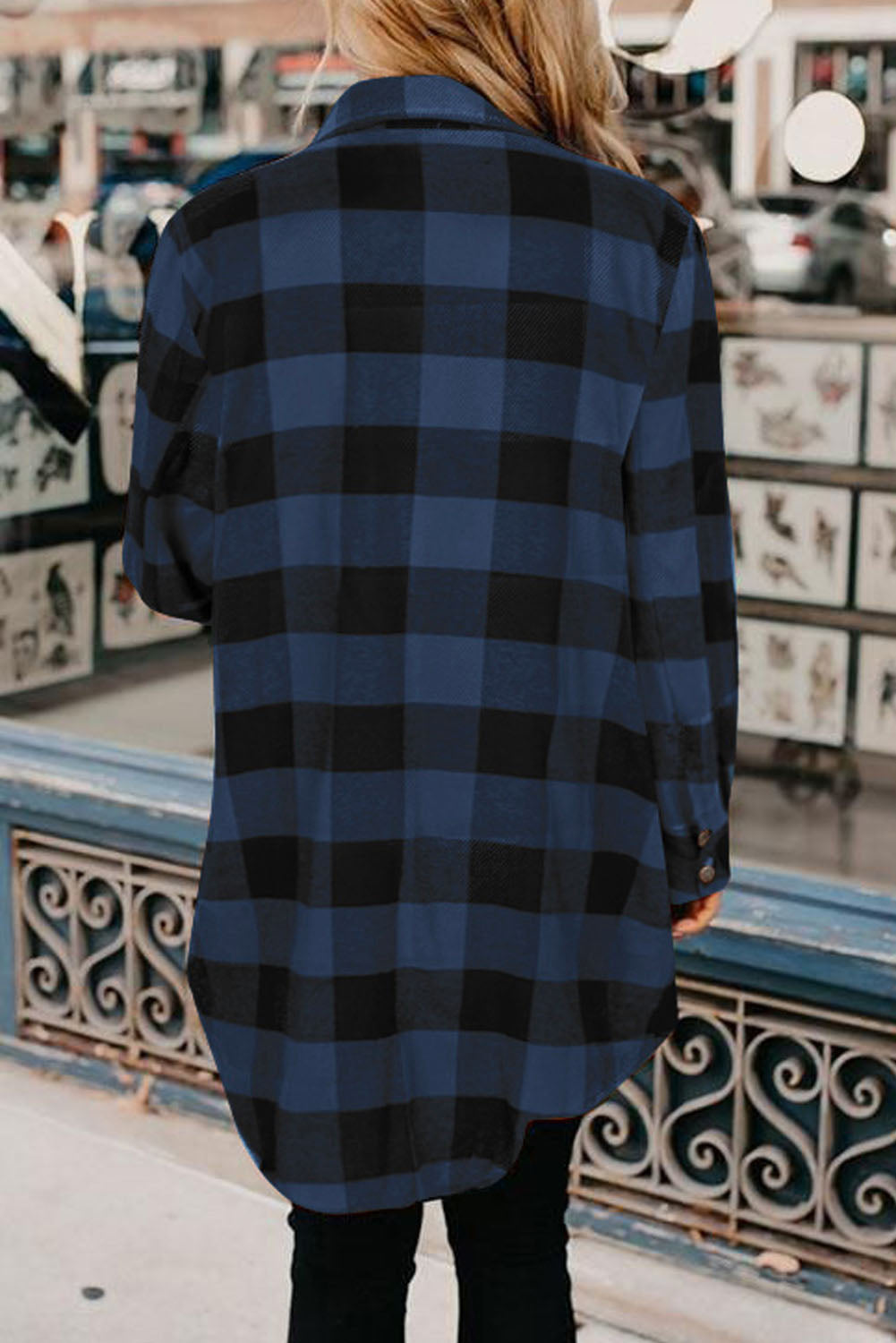 Red Plaid Collared Button Down Long Shirt Shacket
