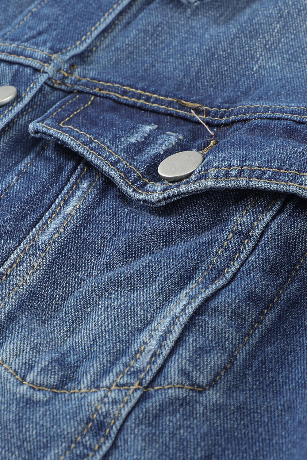 Black Casual Distressed Raw Hem Buttons Denim Jacket