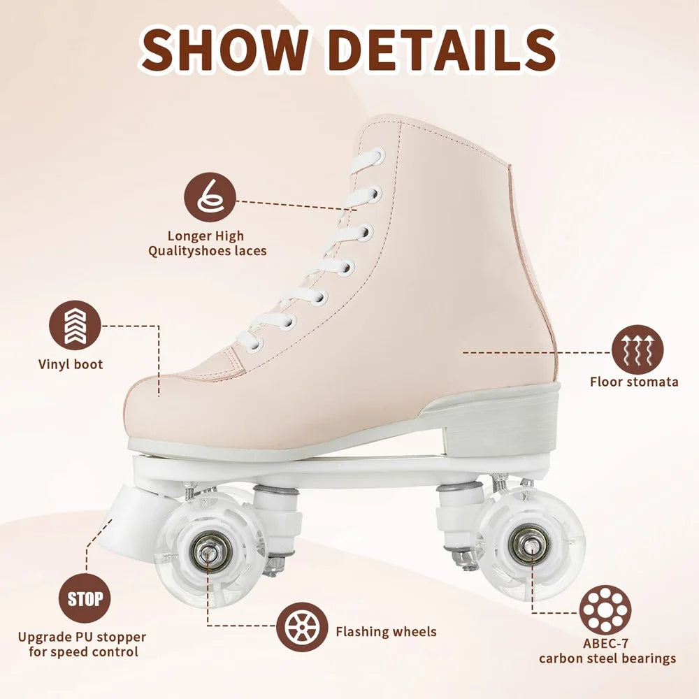 Women's Colorful Outdoor Hi Top PU Leather Quad Roller Skates with LED Wheels