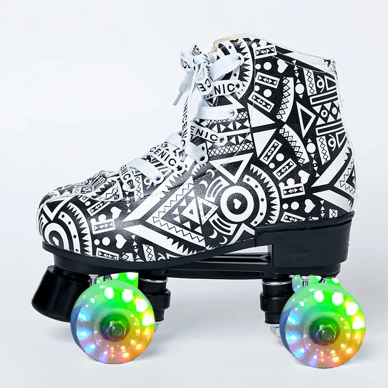 PU Leather Roller Skates, Elegant Red