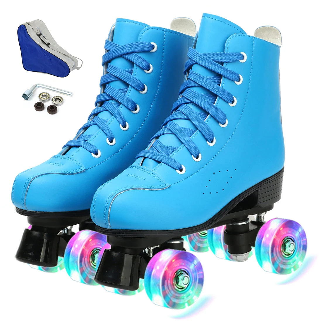 Solid Color PU Leather Quad Roller Dance Skates with LED Wheels