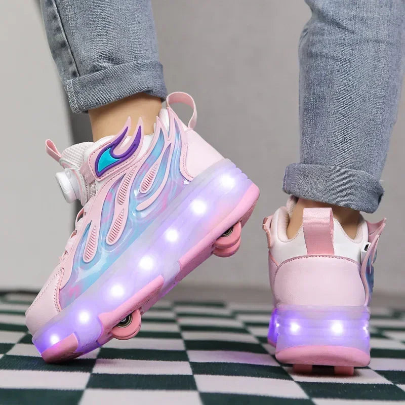 Kids LED Flamed Style Skate Sneakers - Rechargeable