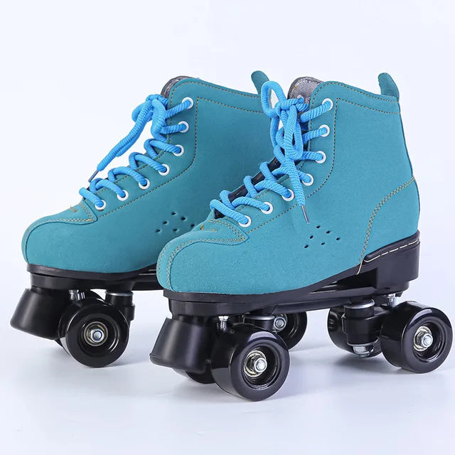 Women's Genuine Suede Outdoor Quad Roller Skates