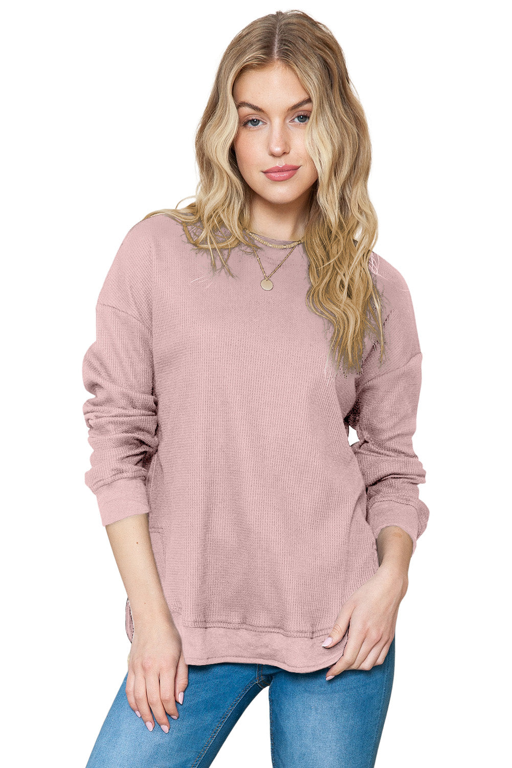 Black Crew Neck Ribbed Trim Knit Long Sleeve Top