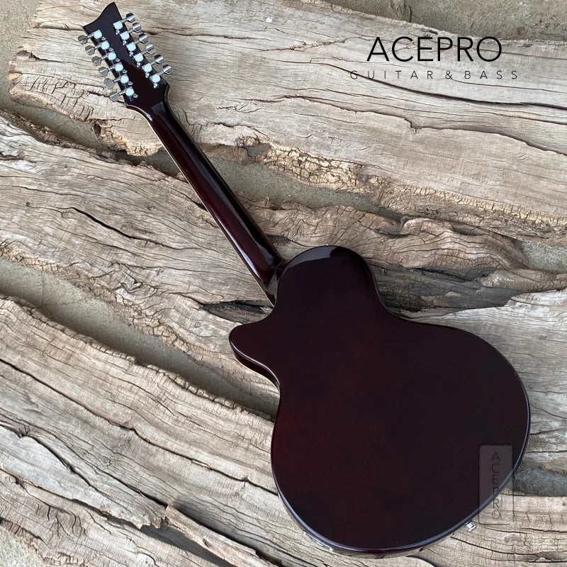 12 String Electric Guitar Semi Hollow Body (F-Holes & Abalone Flower Inlays ) - Cobra Flamed Maple
