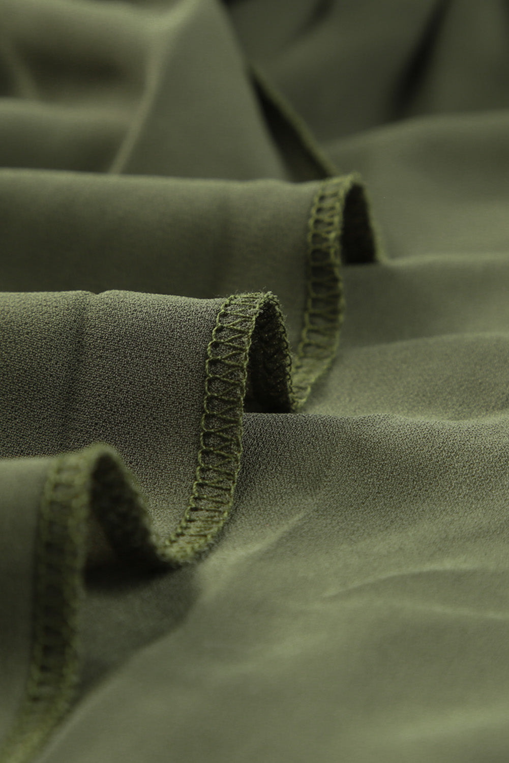 Olive Green Casual Lantern Sleeve V Neck Short Tiered Dress