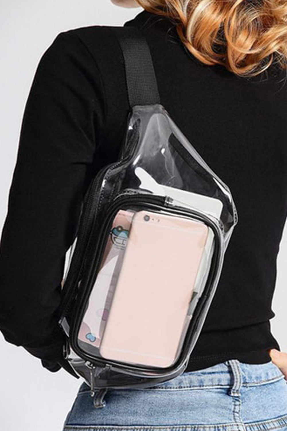 Black Adjustable Strap Clear PVC Waist Bag