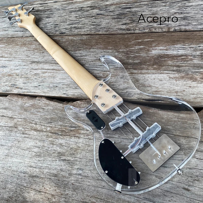5 String LED Acrylic Electric Bass Guitar, Maple Neck Rosewood Fingerboard
