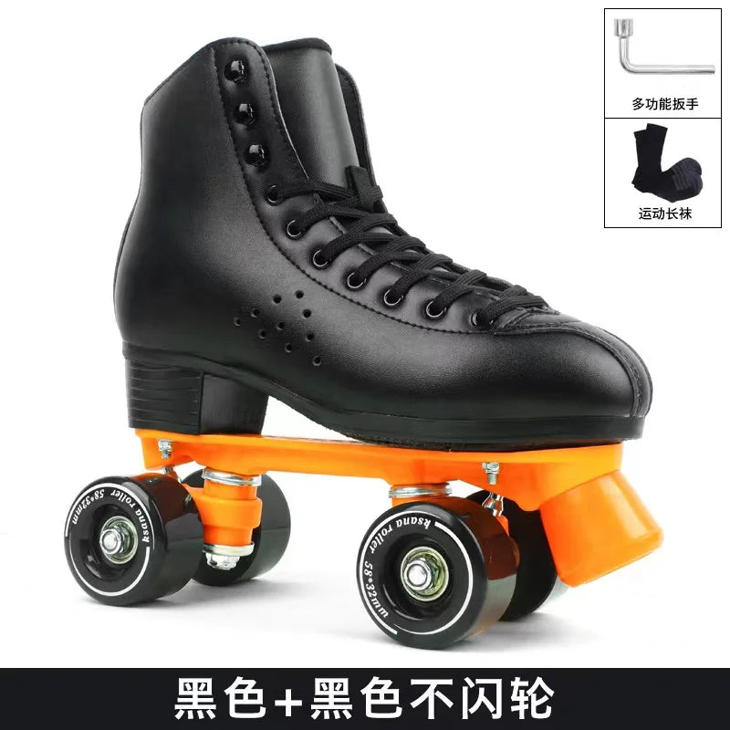 Breathable Microfiber Leather Quad Skaters with LED Wheels
