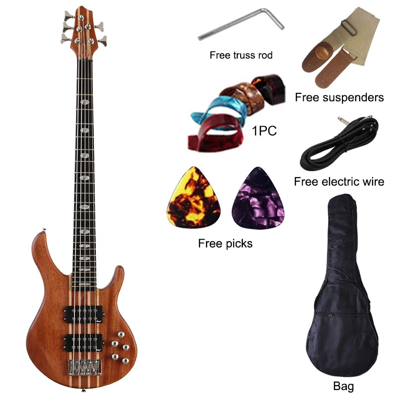 Active Bass Guitar 43 Inch 5 String 24 Frets Okoume Wood Body Canada Maple Neck Electric Bass Guitar