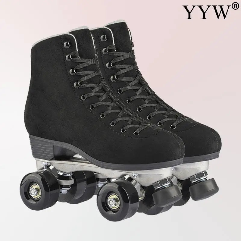 Women's Genuine Suede Outdoor Quad Roller Skates