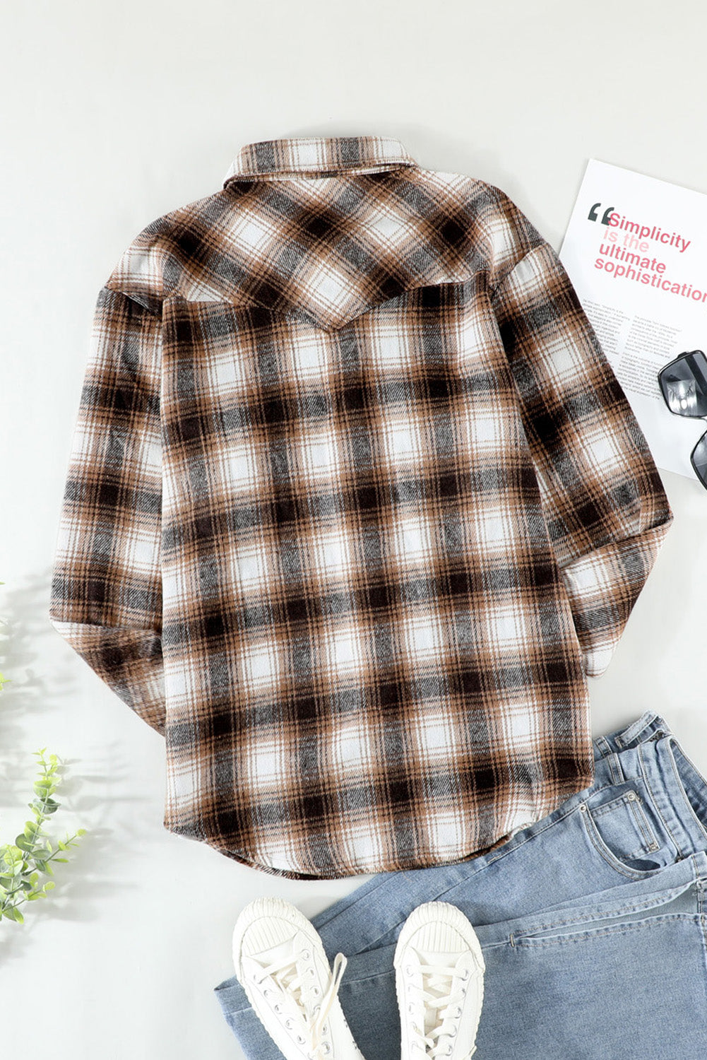 Black Button Up Collared Plaid Shacket