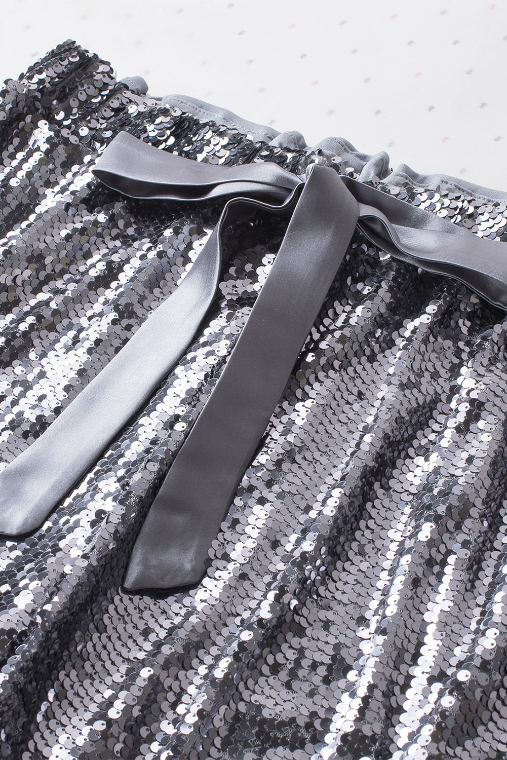 Silver High Waisted Drawstring Cropped Sequin Pants