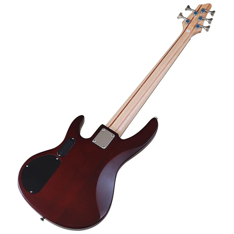 5 Strings Electric Bass Guitar 43inch Zebrawood Top Solid Okoume Wood Body Bass Guitar