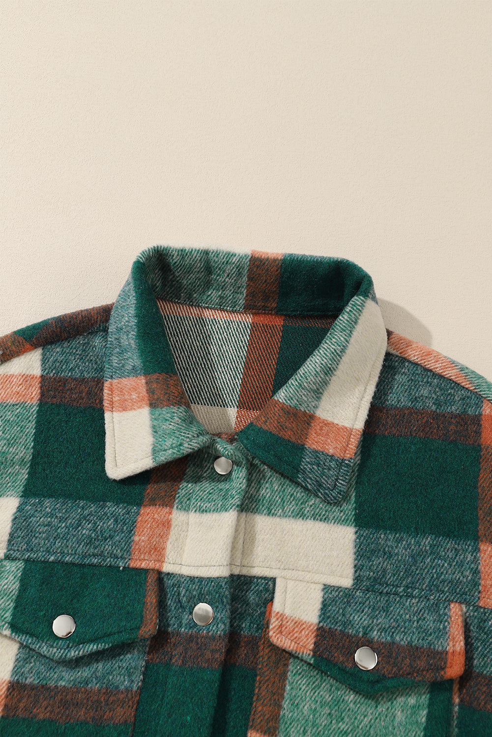 Black Plaid Snap Button Pocket Fringed Hem Shacket