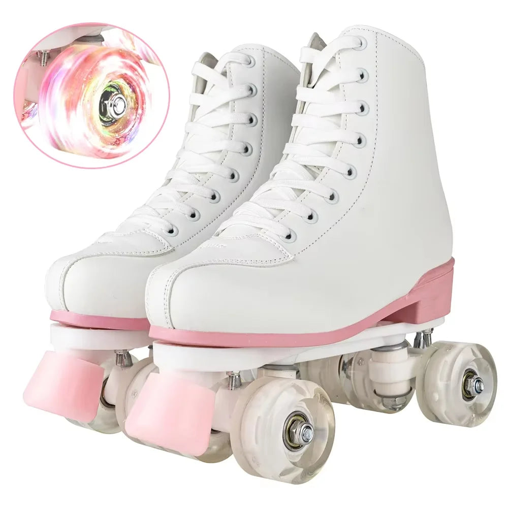 White & Pink Quad Roller Skates For Women