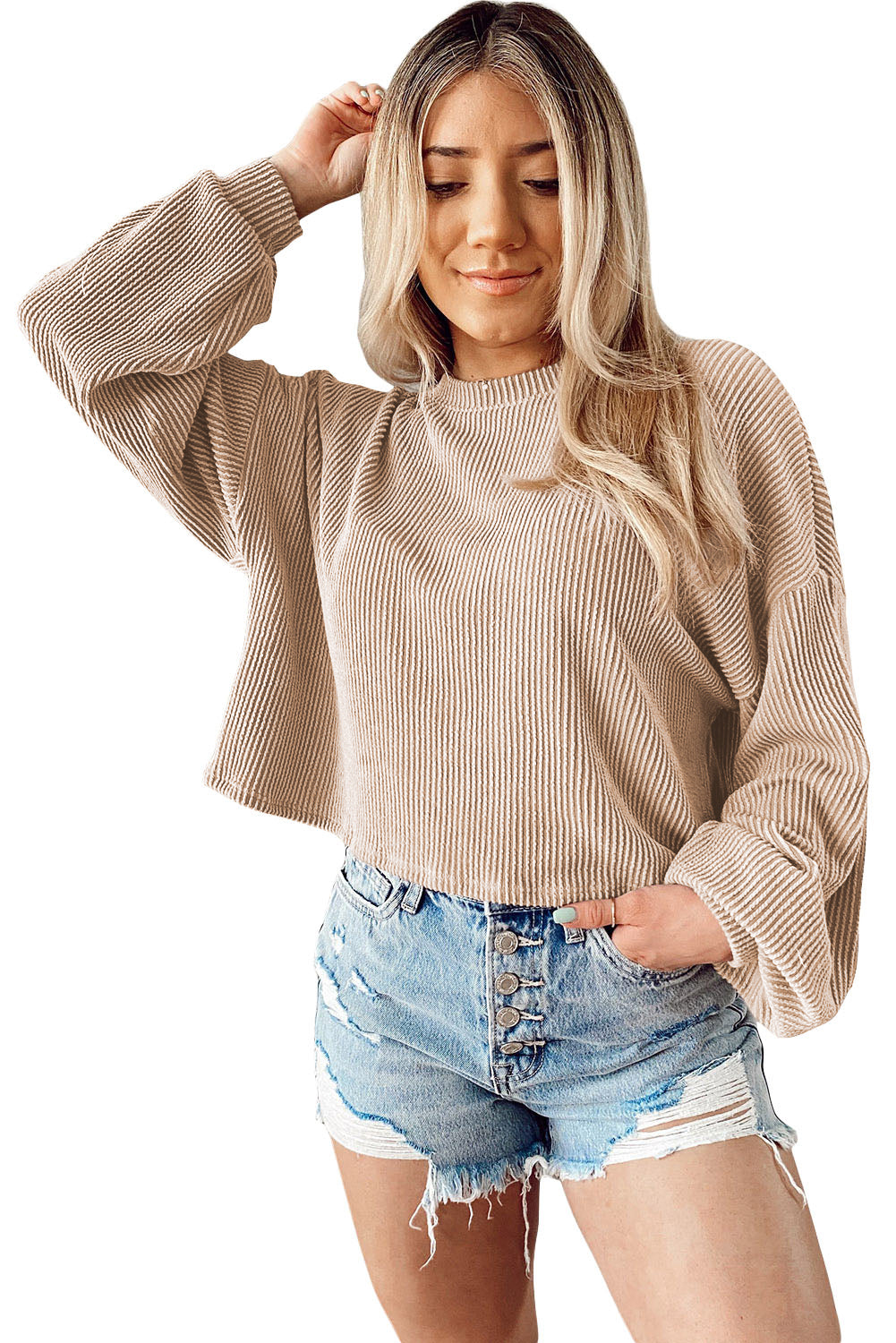 Black Casual Cording Drop Shoulder Puff Sleeve Blouse