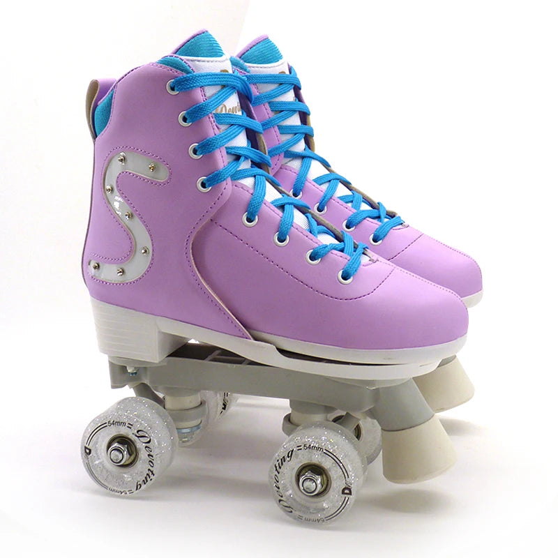 Kids Purple Quad Roller Dance Skates with Flashing Wheels