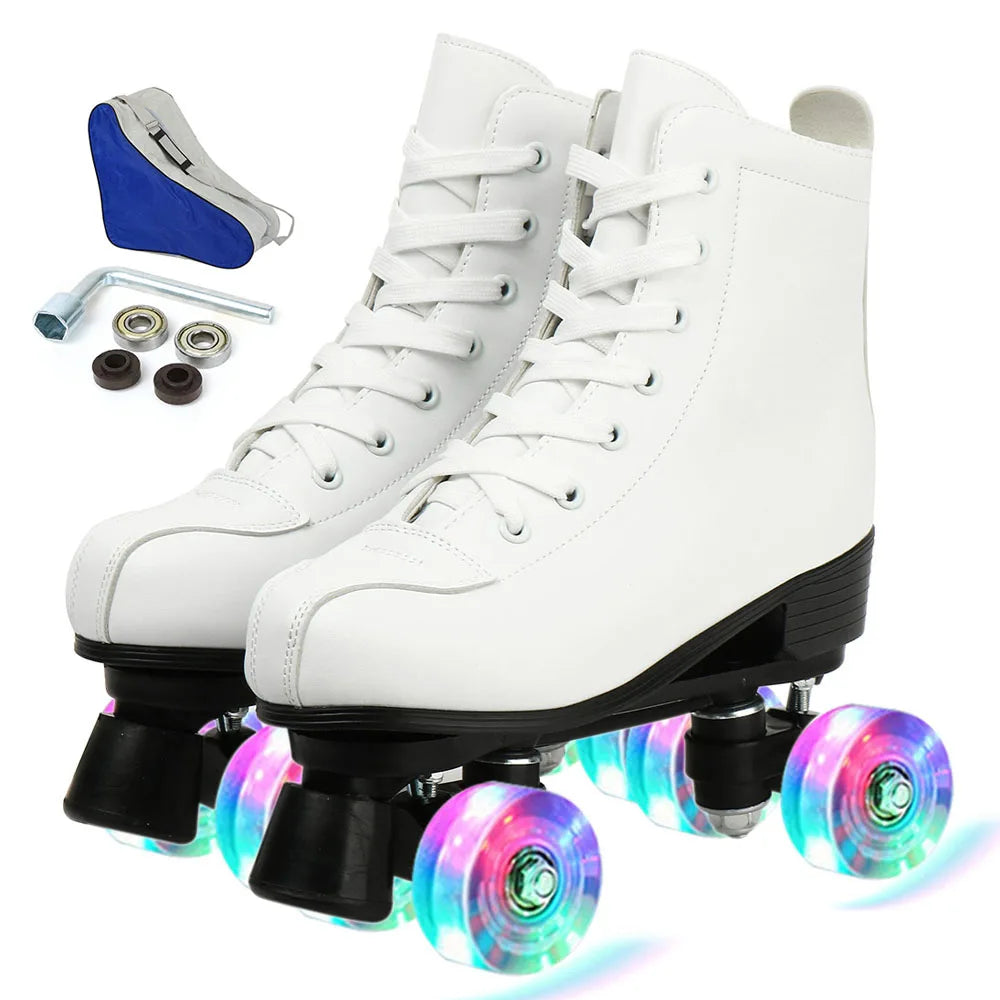 PU Leather Roller Skates Skating Shoes Sliding Inline Quad Skates Sneakers For Women Inline Skate Shoes 4 Wheels Outdoor Sports