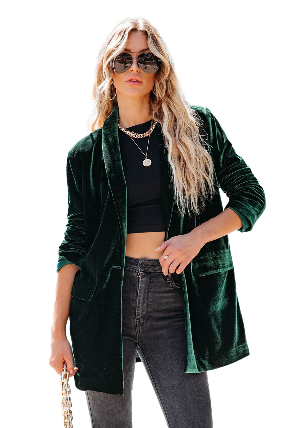 Yellow Lapel Collar Cusual Flap Pockets Blazer