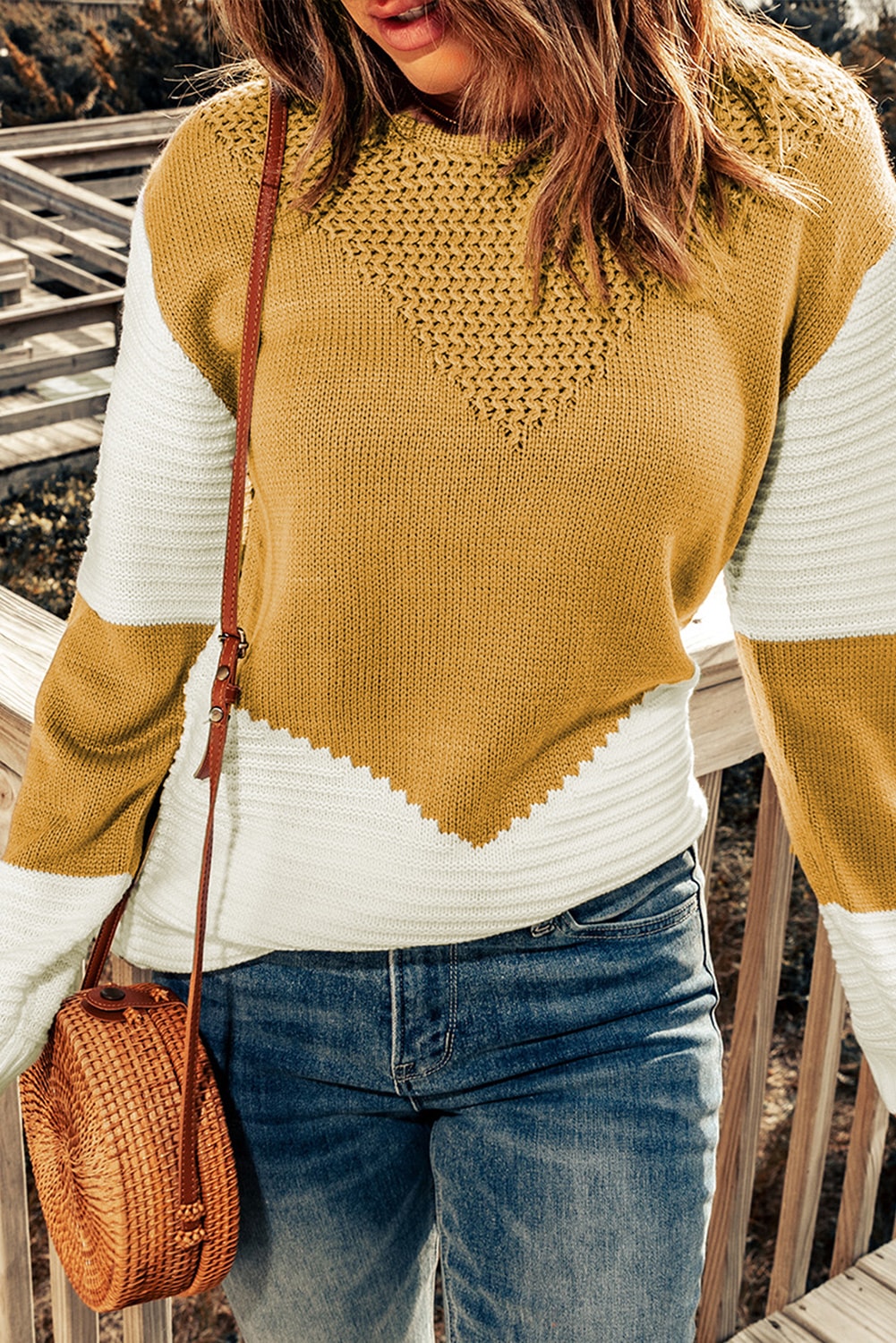 Black & White Colorblock Casual Chevron Pullover Sweater