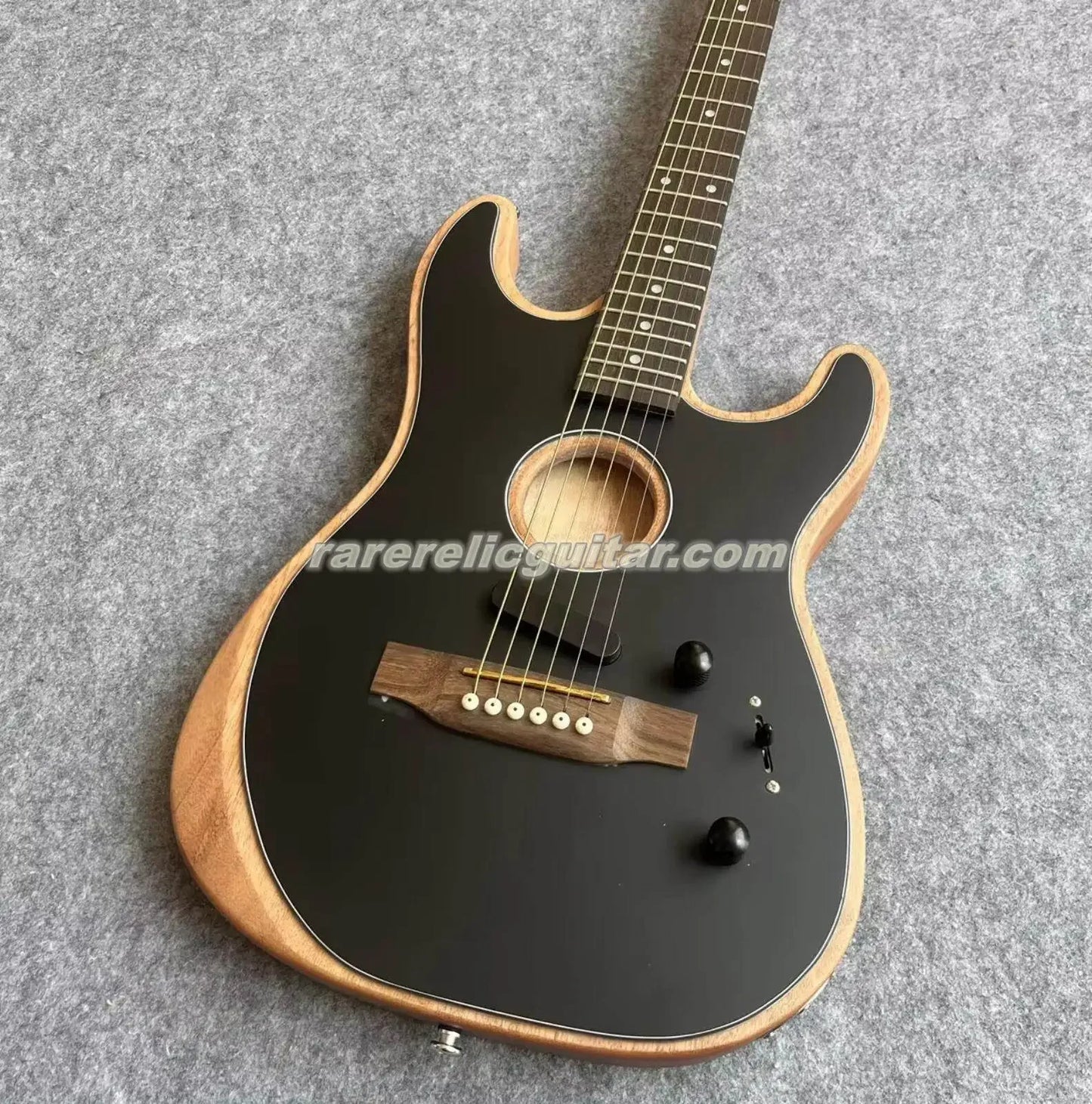 Satin Matte Black Acoustic Semi Hollow Body Electric Guitar