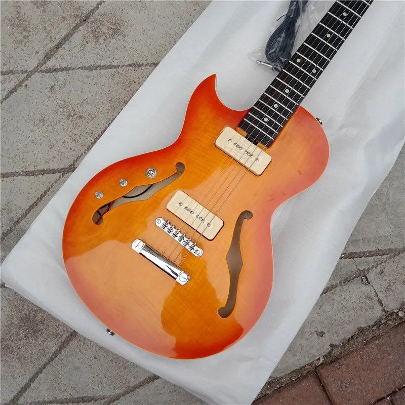 BJ-117 450 Left and Right Handed Mahogany Semi Hollow Body, Rosewood Fingerboard Electric Guitar - Orange/Flame Maple