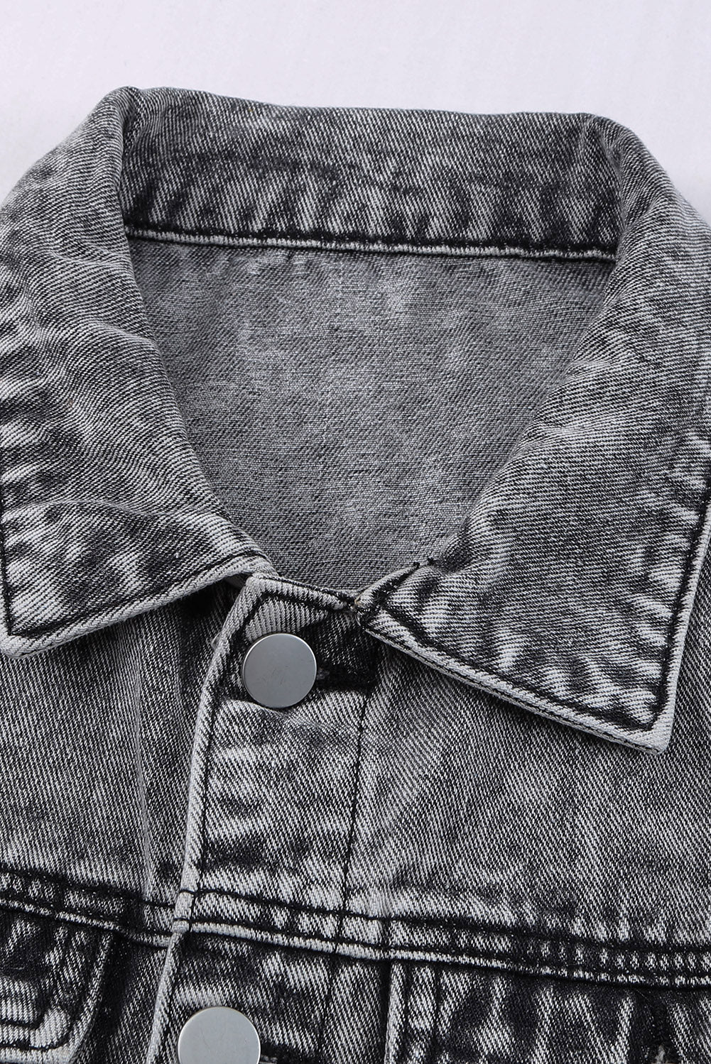 Grey Distressed Buttons Washed Denim Jacket