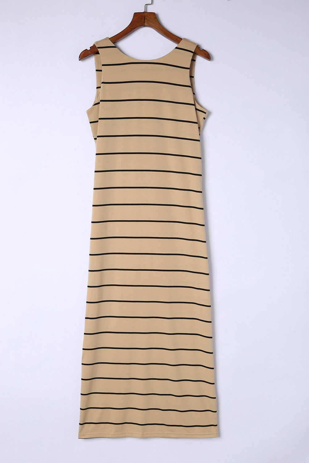Brown Striped Backless Casual Side Slits Maxi Dress