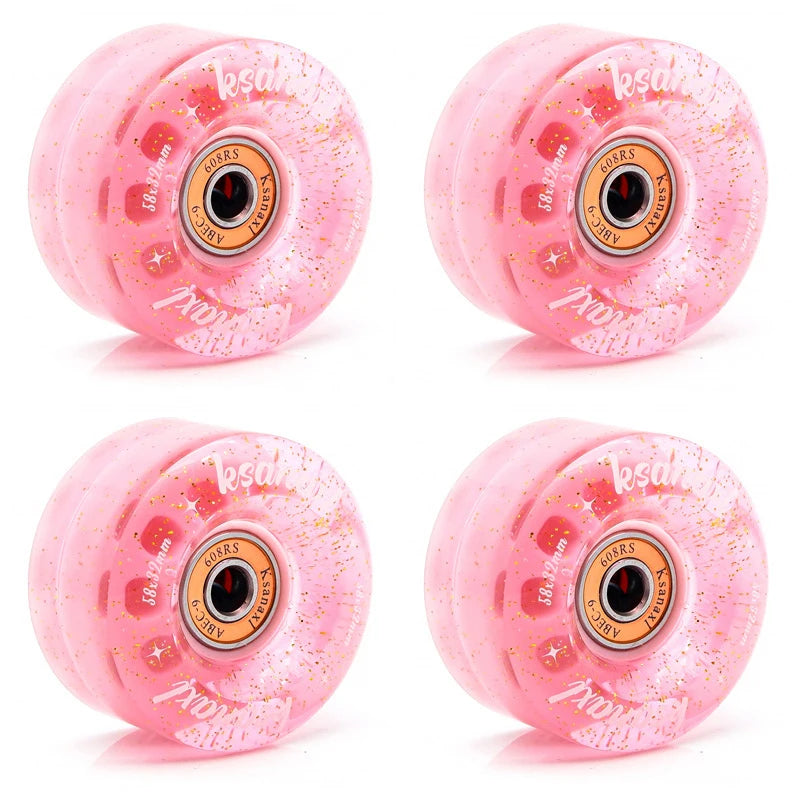 58mm x032mm 82A Pack Roller Skate Wheels with Bearings (Quad Skates and Skateboard) - 4 Pack