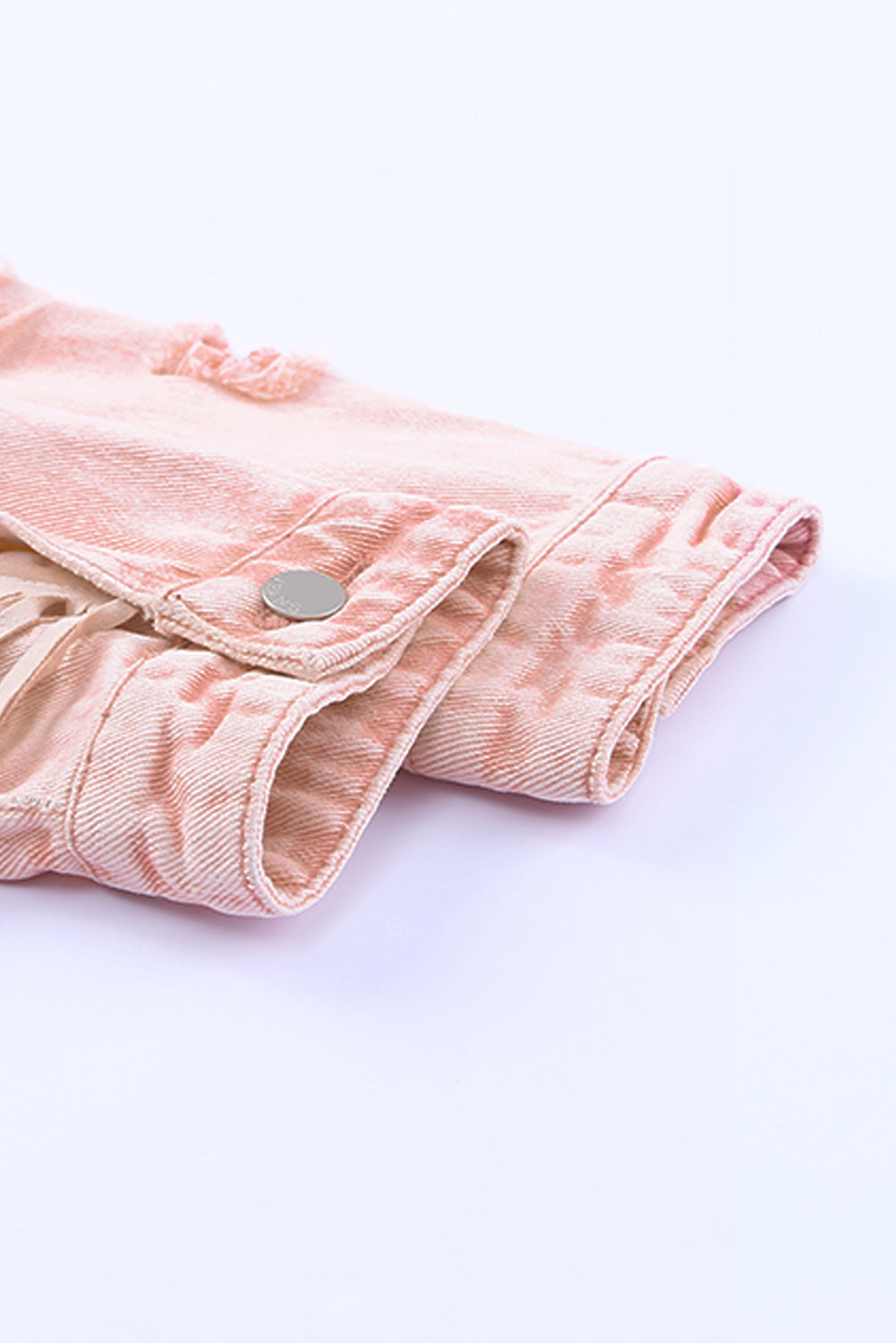 Pink Distressed Ripped Fringe Hem Cropped Denim Jacket