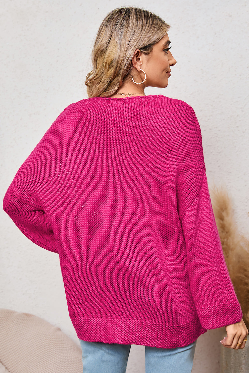 Apricot Knitted V Neck Drop Sleeve Oversized Sweater