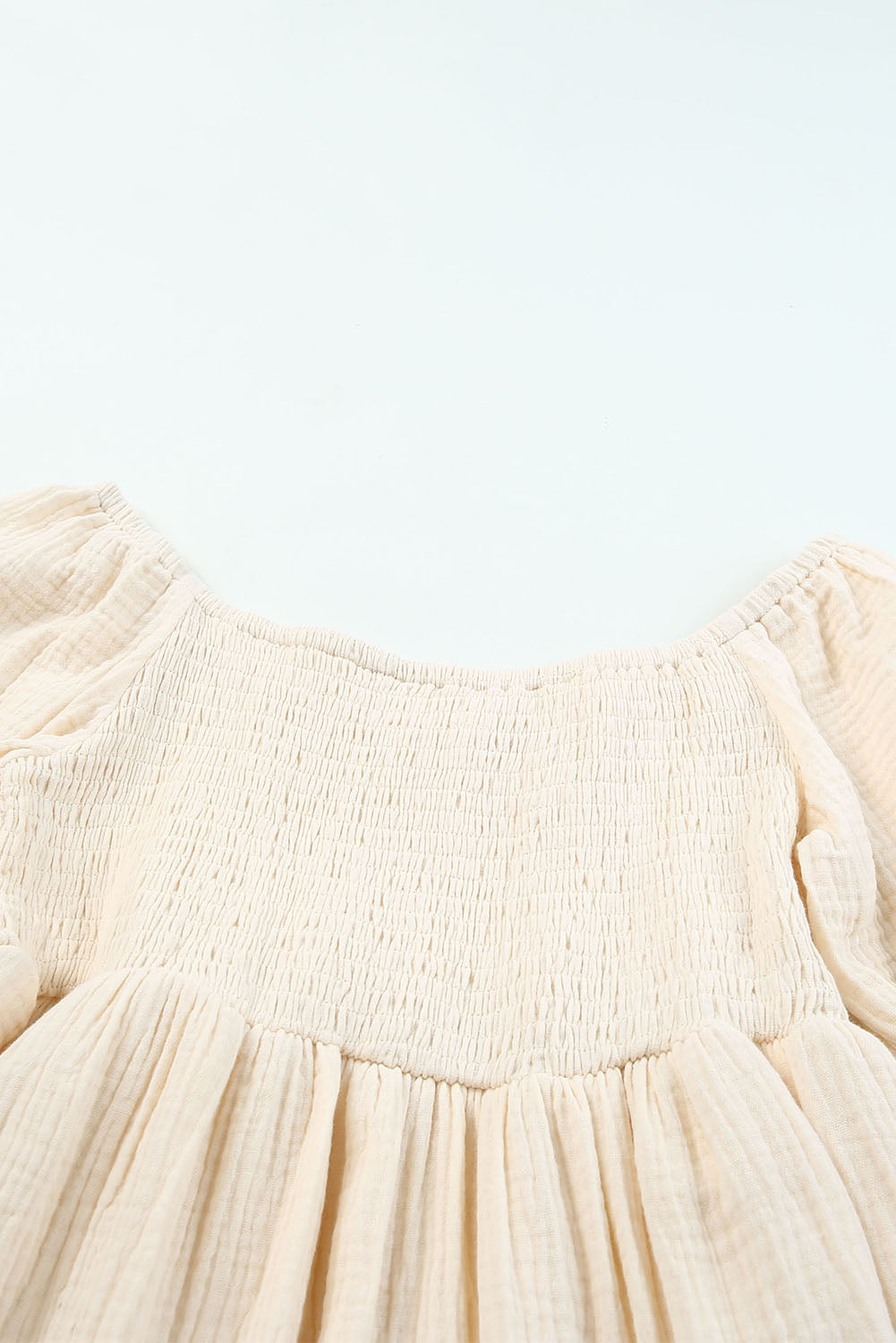 Apricot Puff Sleeve Square Neck Smocked Babydoll Dress