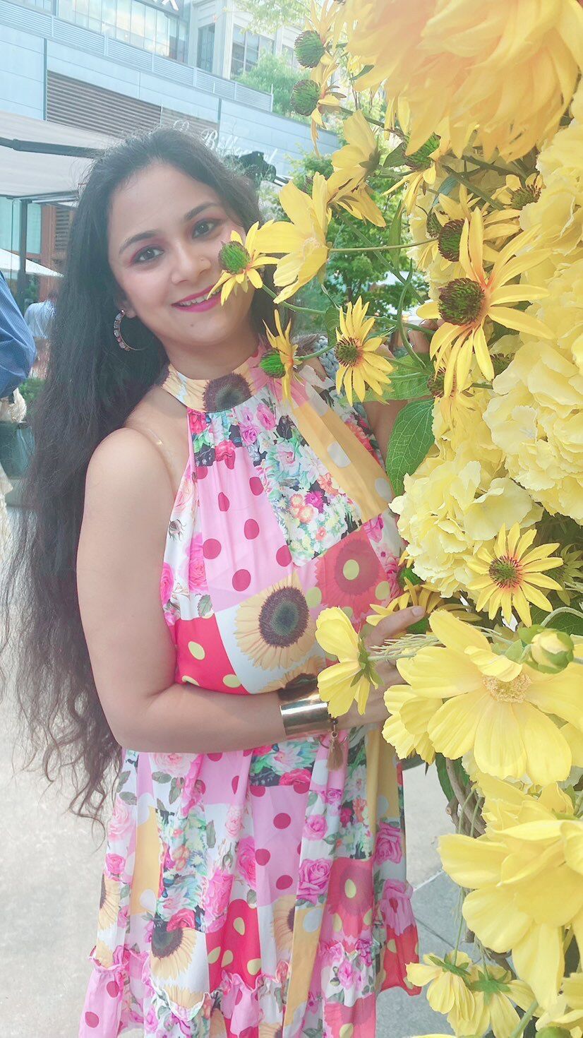 Floral Print Buttoned Waist Belted Sleeveless Flounce Hem Halter Dress