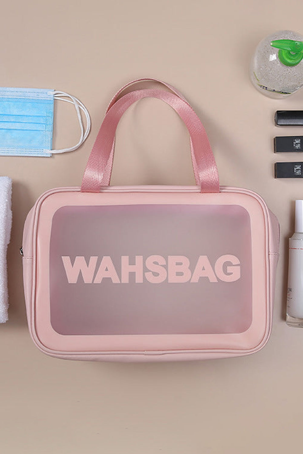 Black WASHBAG Print Clear Frosted Waterproof Bag Set