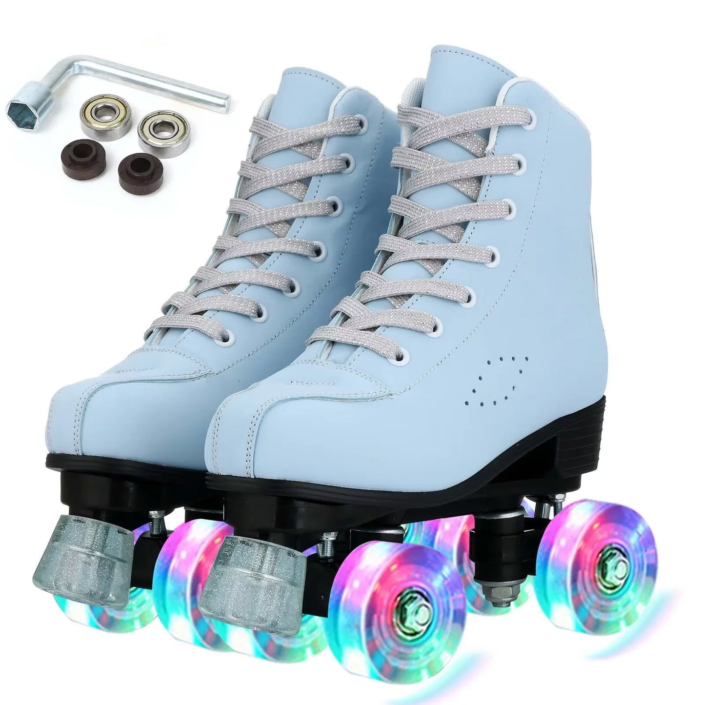 PU Leather Quad Roller Skates with Flashing wheels