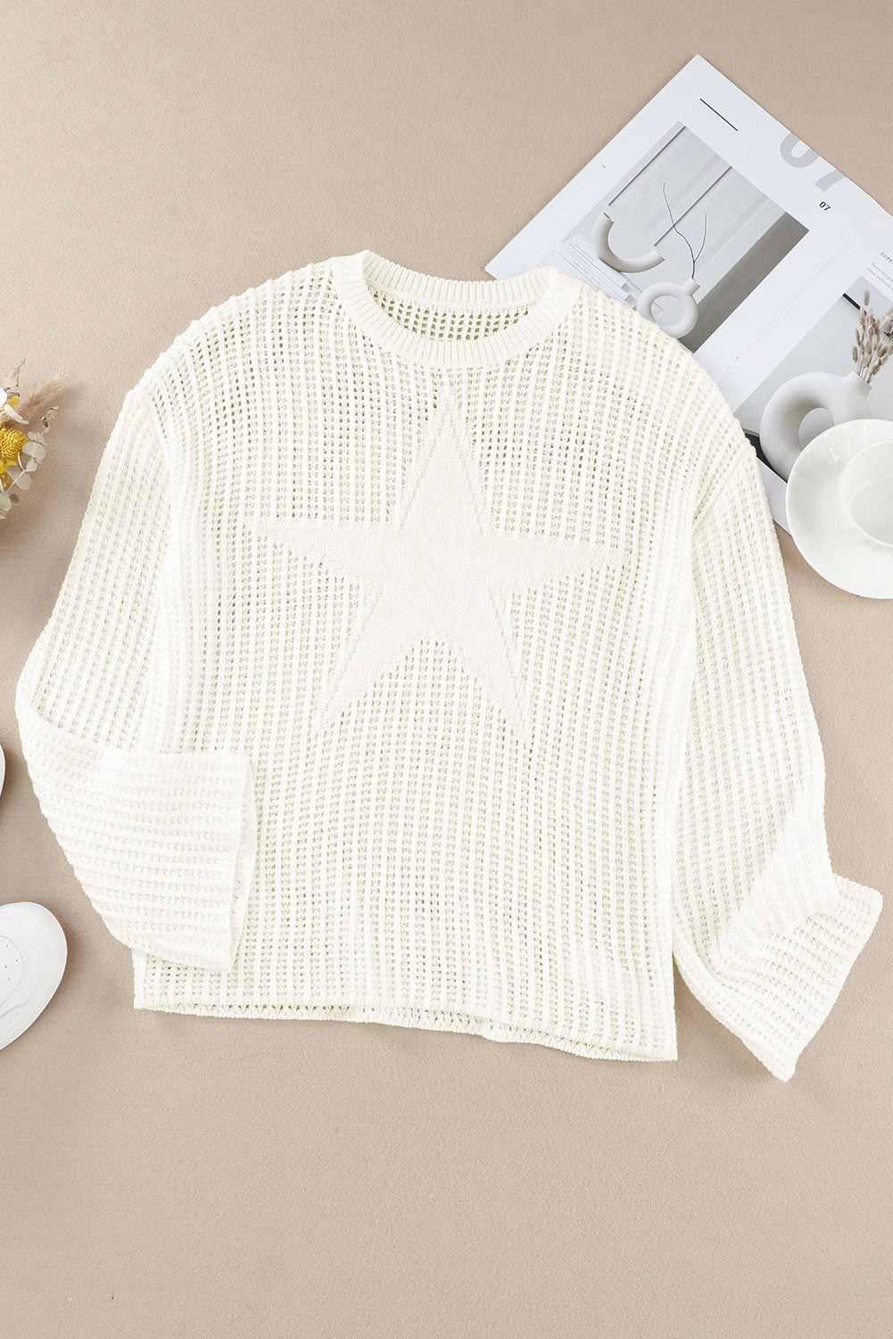 Black Star Pattern Lightweight Hollow Knit Sweater