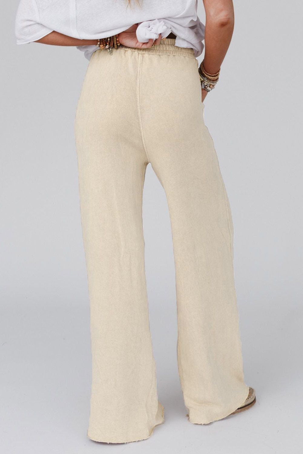 Apricot Mineral Washed Drawstring High Waisted Wide Leg Pants