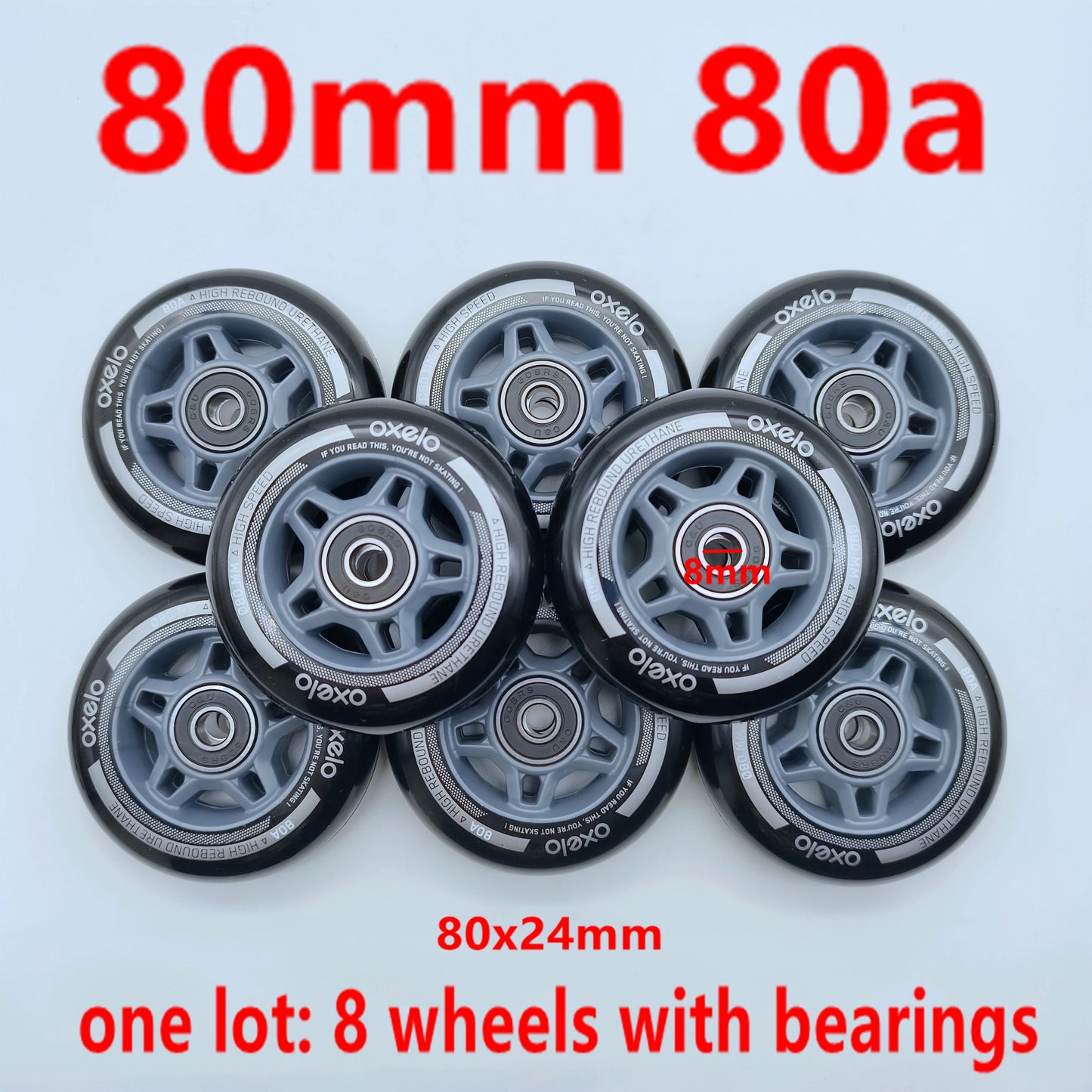 Inline Roller Skate 80A Wheels 80mm (80x24mm) - 8wheels/lot