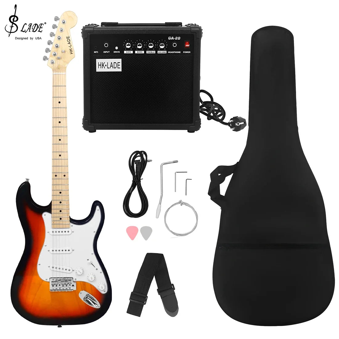 SLADE 39 Inch ST Maple Body Electric 6 Strings Guitar with Case Amp Strap Guitar Parts & Accessories