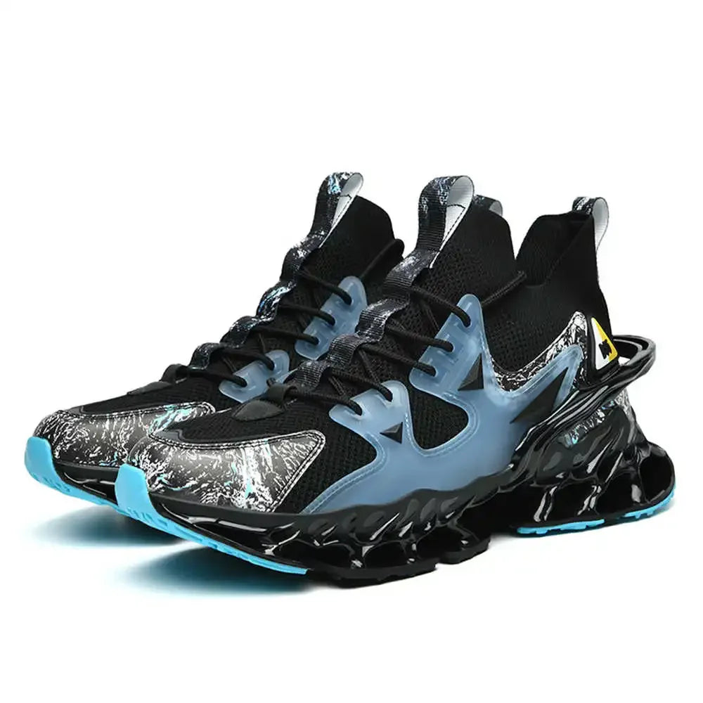 Men's Casual Blue Sneaker Boots With Pattern Platform