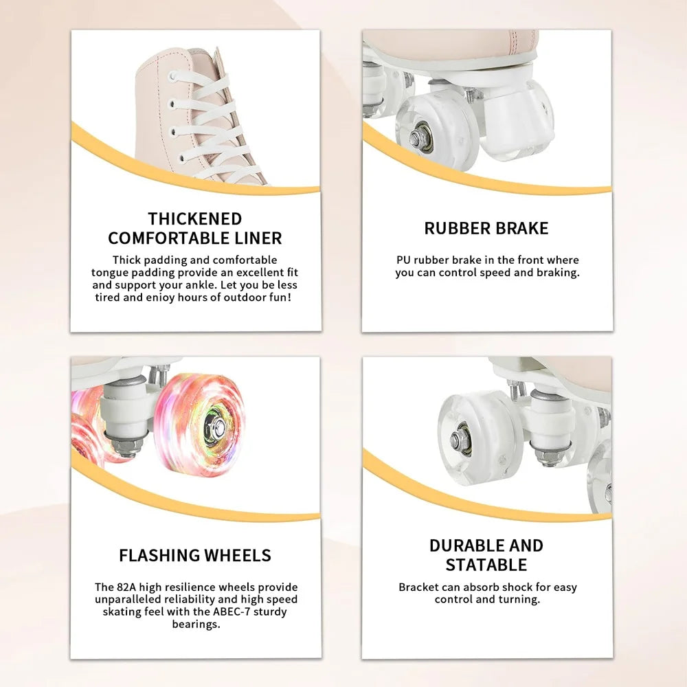 Women's Colorful Outdoor Hi Top PU Leather Quad Roller Skates with LED Wheels