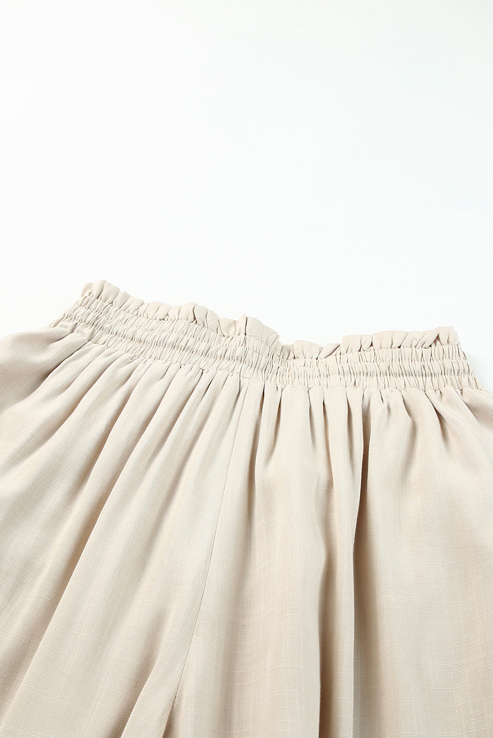 Beige Drawstring Smocked High Waist Wide Leg Pants