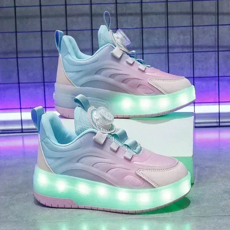 Kids USB Rechargeable Luminous Roller Skate Shoes - 2 Wheels (Heelys)
