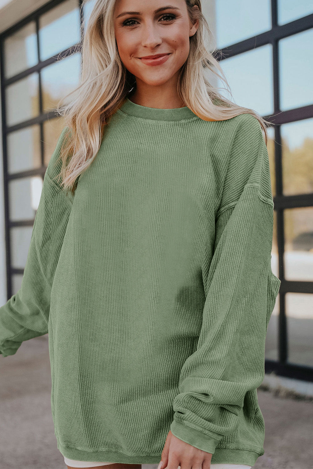 Apricot Drop Shoulder Ribbed Oversized Sweatshirt