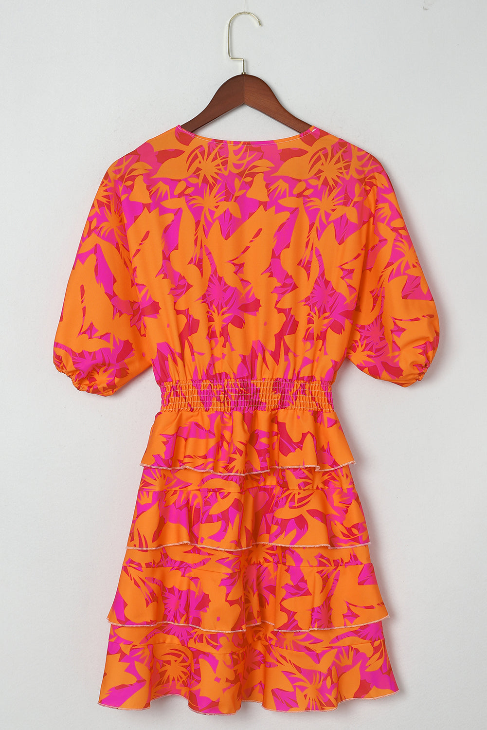 Multicolor Floral Deep V Neck High Waist Ruffle Short Dress